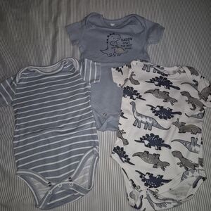 Koala Kids Blue and White Dinosaur Bodysuits Set